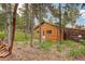 Cabin exterior showcases wood siding, a green roof, and a stack of firewood nearby at 184 Signal Rock Rd, Golden, CO 80403