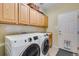 Well-equipped laundry room with modern washer and dryer, ample cabinet space, and a convenient utility sink at 2918 W 135Th Pl, Thornton, CO 80241