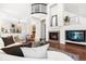 Bright living room with hardwood floors, cozy fireplace, and open floor plan at 10565 Wildhurst Cir, Highlands Ranch, CO 80126