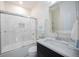 Bathroom featuring a tub with sliding glass doors, modern vanity with sink and contemporary fixtures at 4059 Quivas St, Denver, CO 80211