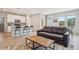 Modern living room open to the kitchen with a breakfast bar and stainless steel appliances at 5928 N Odessa St, Aurora, CO 80019