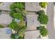 Drone shot of a home's rooftop, backyard, and surrounding lush trees, showing the property's landscaping and layout at 1053 Snow Lily Ct, Castle Pines, CO 80108