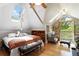 Bright primary bedroom with skylights, light hardwood floors, and private balcony access at 1226 Clayton St, Denver, CO 80206