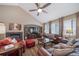 Inviting living room featuring a fireplace, high ceilings, and ample natural light, perfect for gatherings at 12136 Desert Hills St, Parker, CO 80138