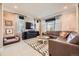 Cozy living room with a leather sectional, large windows, and neutral tones at 6790 W Crestline Ave, Littleton, CO 80123