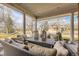Covered front porch with comfortable seating, outdoor table, and view of the neighborhood at 6790 W Crestline Ave, Littleton, CO 80123