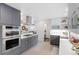 Modern kitchen with stainless steel appliances, light countertops, and sleek gray cabinets at 3052 S Logan St, Englewood, CO 80113