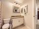 Bathroom features a double vanity, tile floor, and modern lighting at 9736 W Cornell Pl, Lakewood, CO 80227