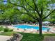 Outdoor pool area offers lounge chairs and shady spots to relax and enjoy the sun at 8406 Pebble Creek Way # 202, Highlands Ranch, CO 80126