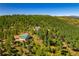 Secluded property features a home and additional building surrounded by a dense forest of mature trees at 13007 Kuehster Rd, Littleton, CO 80127