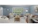 Bright blue living room with hardwood floors, neutral furnishings, and a large bay window at 3966 S Magnolia Way, Denver, CO 80237