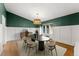 Formal dining room with elegant decor, decorative lighting, stylish table and chairs, wainscoting, and hardwood floors at 4071 S Dahlia St, Cherry Hills Village, CO 80113