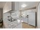 Bright kitchen with white cabinets, stylish countertops, and modern appliances, designed for functionality and style at 4548 E Kentucky Cir, Denver, CO 80246