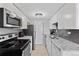 This galley kitchen features stainless appliances, granite counters, and contemporary grey backsplash at 200 N Pearl St # 106, Denver, CO 80203