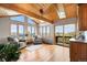 Inviting living area featuring hardwood floors, comfortable armchairs, and large windows with breathtaking views at 30717 Conifer Mountain Dr, Conifer, CO 80433