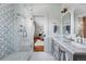 Elegant bathroom featuring a glass-enclosed shower, double vanity, and stylish fixtures, creating a luxurious spa-like experience at 553 S Sherman St, Denver, CO 80209