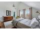 Bedroom with vaulted ceilings, neutral decor, hardwood floors, and a dressing area, offering style and comfort at 553 S Sherman St, Denver, CO 80209