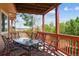 Inviting covered deck with outdoor seating and a dining table overlooking the landscape at 2146 Savage Rd, Elizabeth, CO 80107