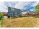 Wide backyard featuring a patio with pergola, wooden fence, and well-maintained lawn at 1086 Mockingbird St, Brighton, CO 80601