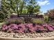 Vintage East community entrance with colorful flower beds and manicured landscaping at the stone entrance at 6449 S Jamaica Cir, Englewood, CO 80111
