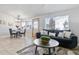 Comfortable living room featuring a large sofa, coffee table, and a sunny bay window, perfect for relaxing at 22815 E Progress Ave, Aurora, CO 80015
