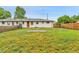 Backyard with grass, stone tile square, white house, and wood fence at 4680 Independence St, Wheat Ridge, CO 80033