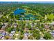 An aerial view of neighborhood, park, and city skyline at 1332 S Lafayette St, Denver, CO 80210