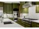Gourmet kitchen boasting upscale appliances, green cabinets, and a mosaic tile backsplash at 1332 S Lafayette St, Denver, CO 80210