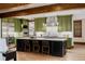 Modern kitchen with large island, stainless steel appliances, and green cabinets at 1332 S Lafayette St, Denver, CO 80210