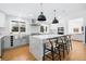 Modern kitchen features gray cabinets, stainless steel appliances, and island with seating at 6088 S Lakeview St, Littleton, CO 80120