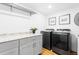 Well-lit laundry room with modern appliances, grey cabinets, and ample counter space at 6088 S Lakeview St, Littleton, CO 80120
