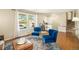 Bright living room with hardwood floors, blue chairs, and staircase leading to a second floor at 6132 W 113Th Ave, Westminster, CO 80020