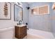 Stylish bathroom featuring modern vanity, sleek fixtures, updated shower and tile at 3045 Kearny Street, Denver, CO 80207