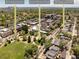Aerial view of neighborhood with surrounding parks, city and landmarks at 3957 Utica St, Denver, CO 80212