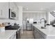 Kitchen with stainless steel appliances, sleek gray cabinets, and modern finishes at 13326 Blue Amber Ct, Parker, CO 80134