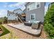 Backyard patio features large seating area, wood picnic table and stone landscaping at 9406 Bross St, Arvada, CO 80007