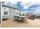 Back patio features outdoor dining set, wood deck, and views of neighborhood at 9406 Bross St, Arvada, CO 80007