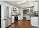 Modern kitchen features stainless steel appliances, granite countertops, and plenty of cabinet space at 5370 S Flanders Way, Centennial, CO 80015