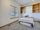 Bright bedroom with carpet, built-in shelving, large window, and comfortable bed, perfect for relaxation at 14855 Almstead St, Hudson, CO 80642