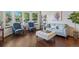 Bright living room with hardwood floors, a bay window, and stylish furniture, creating a comfortable and inviting space at 3973 S Joplin Way, Aurora, CO 80013