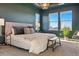 Spacious main bedroom featuring plush king bed, lots of natural light, and modern decor at 4825 Basalt Ridge Cir, Castle Rock, CO 80108