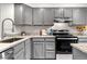 Modern kitchen featuring gray cabinets, stainless steel appliances, and granite countertops at 1055 Milo Cir # A, Lafayette, CO 80026