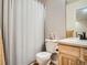 Functional bathroom with a shower-tub combo and ample storage space at 13638 Garfield St # C, Thornton, CO 80602