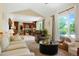 Open-concept living room flows seamlessly to the kitchen and boasts access to the outdoor patio at 2964 S Akron St, Denver, CO 80231