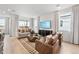 Well-lit living room with neutral tones, modern furniture, and large sliding glass doors at 3381 N Denali St, Aurora, CO 80019