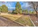 Expansive fenced backyard with mature trees and well-maintained lawn, perfect for outdoor activities at 6812 Blue Jay Dr, Parker, CO 80138