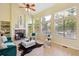 Inviting living room with a fireplace, vaulted ceilings, large windows, and modern furnishings at 15597 E Dorado Ave, Centennial, CO 80015