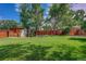 Large backyard with mature trees, a shed, and a privacy fence at 1541 Poplar St, Denver, CO 80220