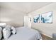 Bright bedroom featuring neutral walls and blue accent artwork at 2489 Alto St, Fort Lupton, CO 80621