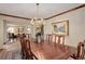 Elegant dining room with hardwood floors, chandelier lighting, and seamless flow to the adjacent living spaces at 10032 Astoria Ct, Lone Tree, CO 80124